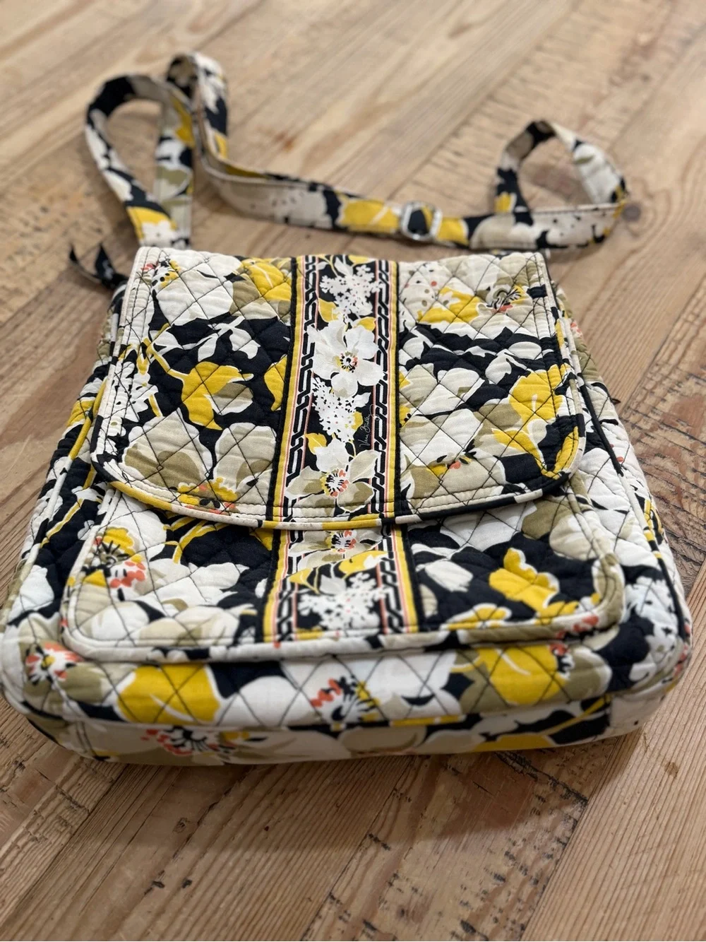 Vera Bradley Quilted Floral Crossbody in Yellow, Black & Cream